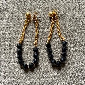 Retro Earrings Gold Plated with Black Beads, Vintage